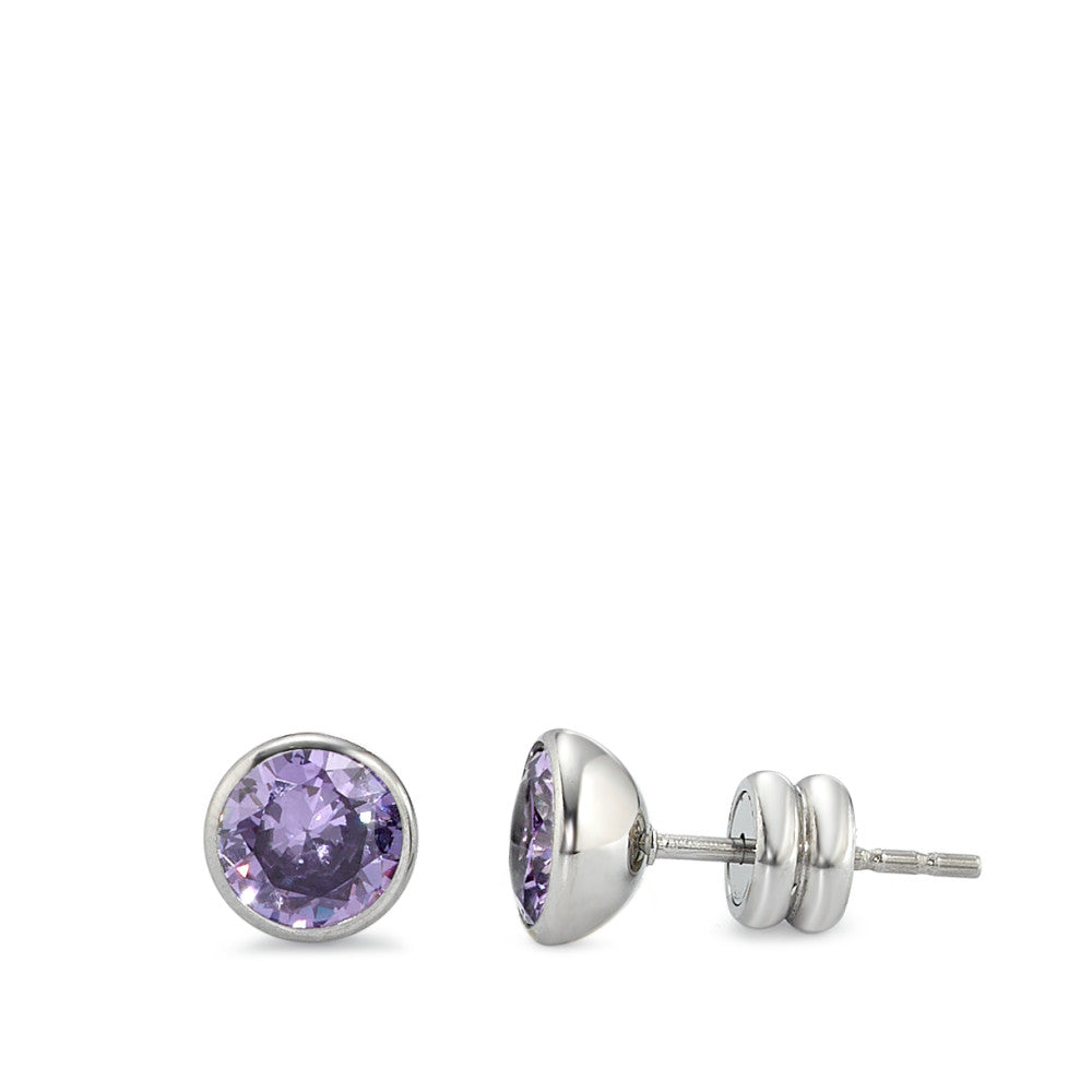 Clous d'oreilles Acier inoxydable Zircone violet, 2 Pierres Ø6.5 mm