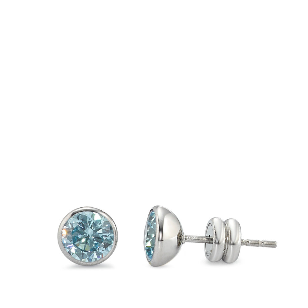 Clous d'oreilles Acier inoxydable Zircone aqua, 2 Pierres Ø6.5 mm