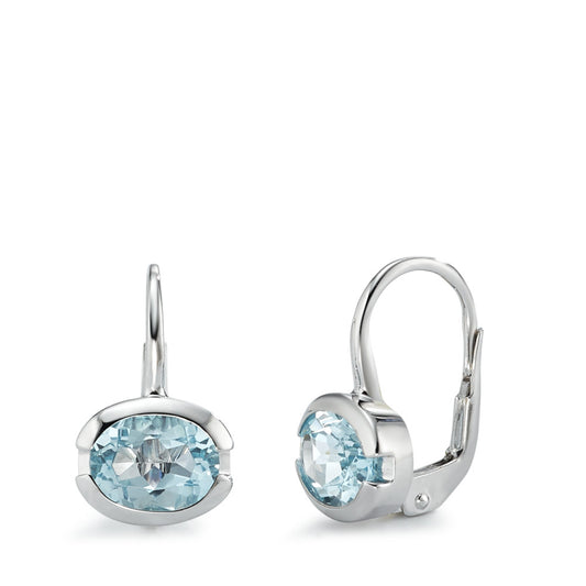 Pendant d'oreilles Or blanc 18K Topaze bleu, 2 Pierres