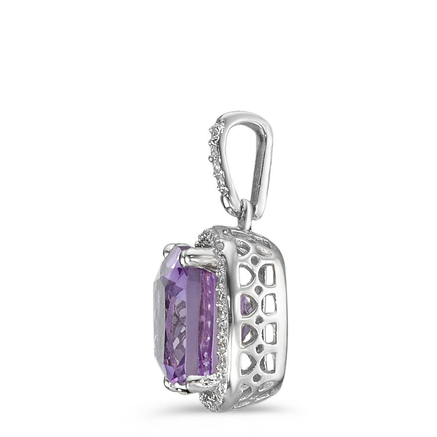 Pendentif Or blanc 18K Améthyste violet, Diamant blanc, 0.12 ct, 40 Pierres, w-pi3 Ø11 mm