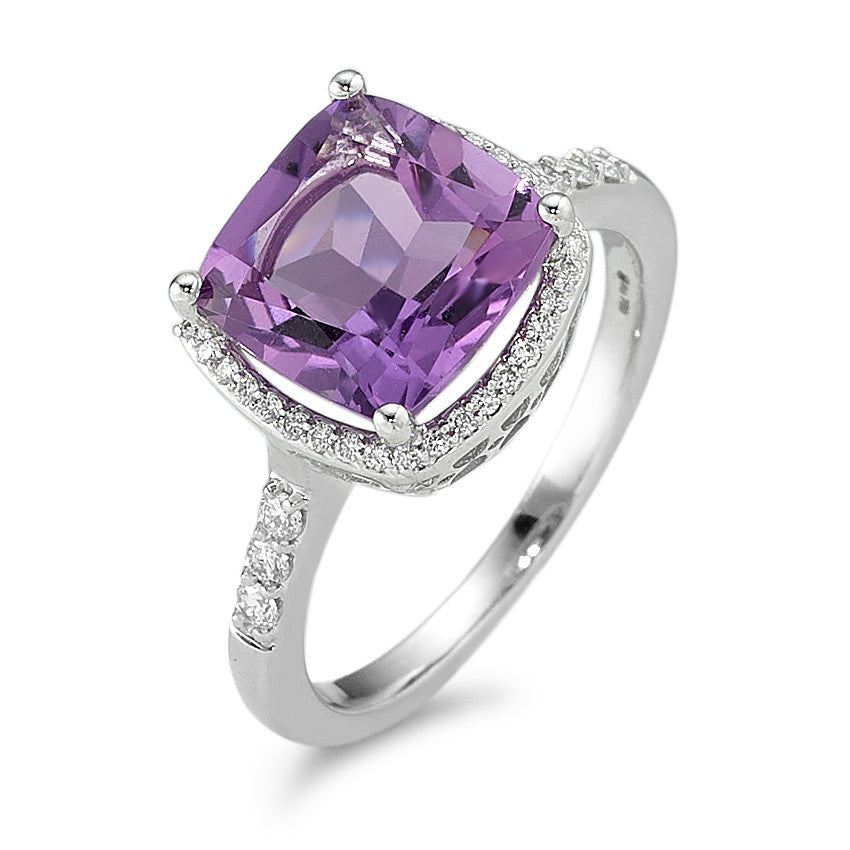 Bague Or blanc 18K Améthyste violet, Diamant blanc, 0.20 ct, 42 Pierres, w-pi3 Ø11 mm