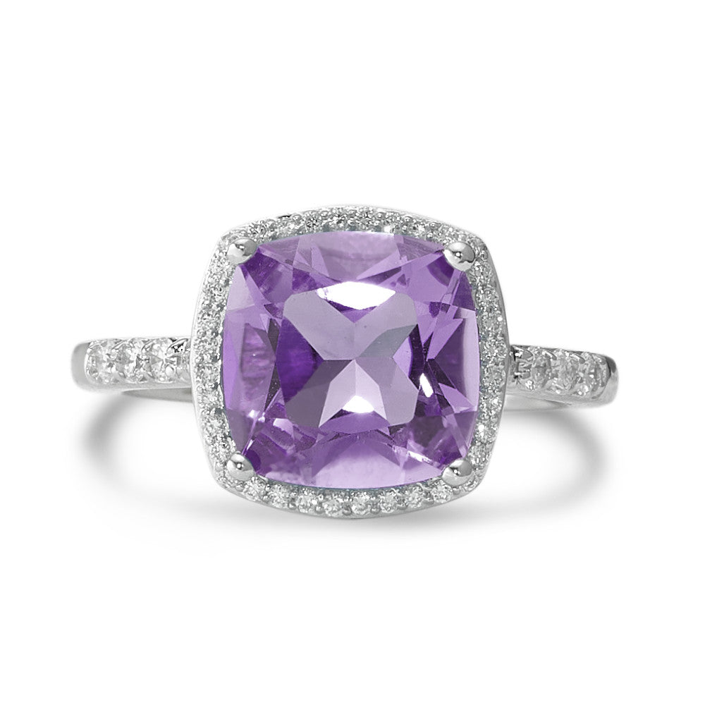 Bague Or blanc 18K Améthyste violet, Diamant blanc, 0.20 ct, 42 Pierres, w-pi3 Ø11 mm