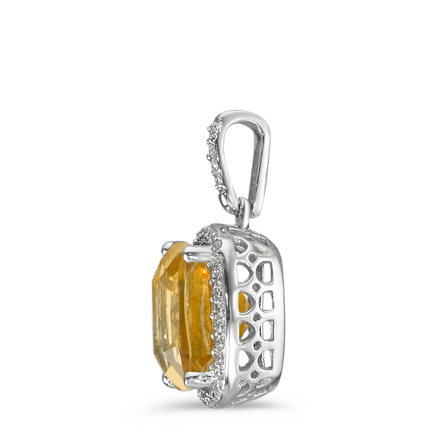 Pendentif Or blanc 18K Citrine doré, Diamant blanc, 0.12 ct, 40 Pierres, w-pi3 Ø11 mm