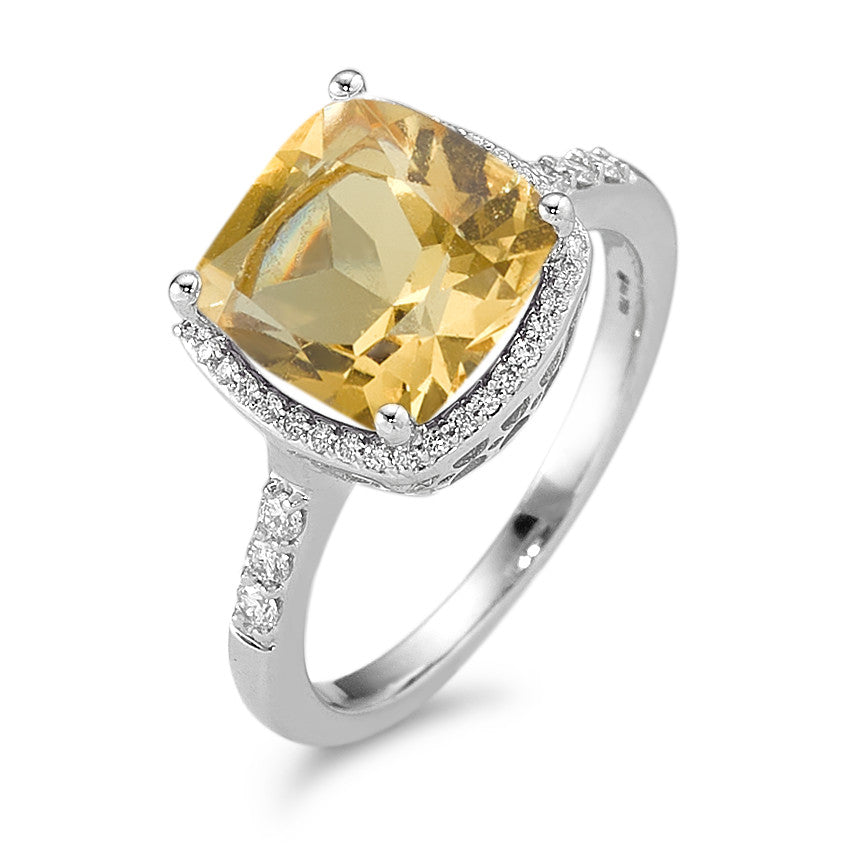 Bague Or blanc 18K Citrine doré, Diamant blanc, 0.20 ct, 42 Pierres, w-pi3 Ø11 mm