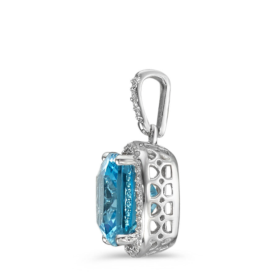 Pendentif Or blanc 18K Topaze bleu clair, Diamant blanc, 0.12 ct, 40 Pierres, w-pi3 Ø11 mm