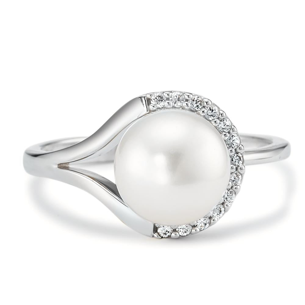 Bague Or blanc 18K Zircone 13 Pierres perle d'eau douce