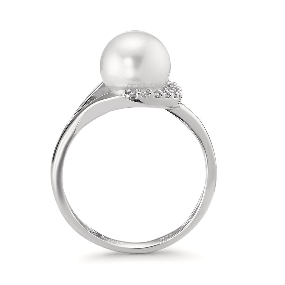 Bague Or blanc 18K Zircone 13 Pierres perle d'eau douce