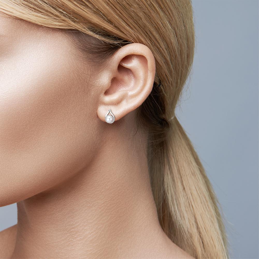 Clous d'oreilles Or blanc 18K Zircone 26 Pierres perle d'eau douce