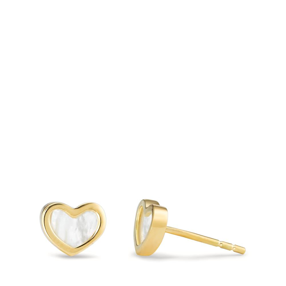 Clous d'oreilles Or jaune 18K nacre Coeur Ø6.5 mm