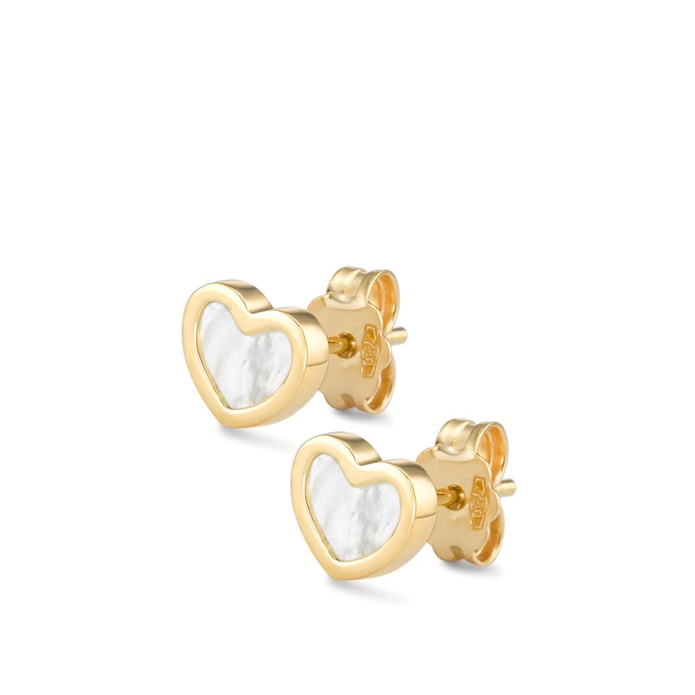 Clous d'oreilles Or jaune 18K nacre Coeur Ø6.5 mm