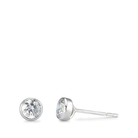 Clous d'oreilles Or blanc 18K Zircone 2 Pierres Ø5 mm