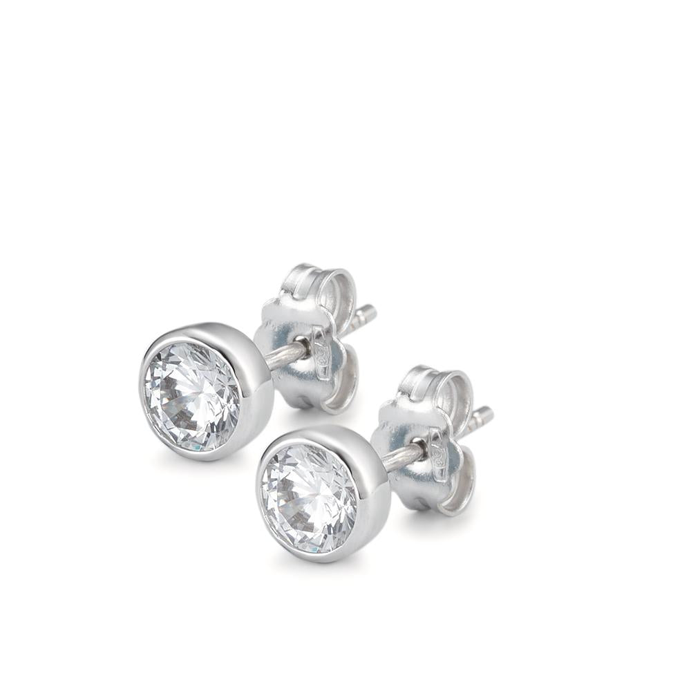 Clous d'oreilles Or blanc 18K Zircone 2 Pierres Ø5.5 mm