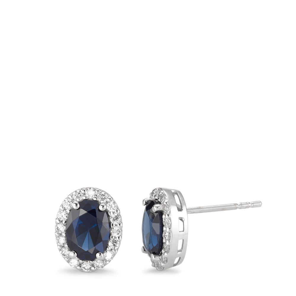 Clous d'oreilles Or blanc 18K Zircone bleu saphir