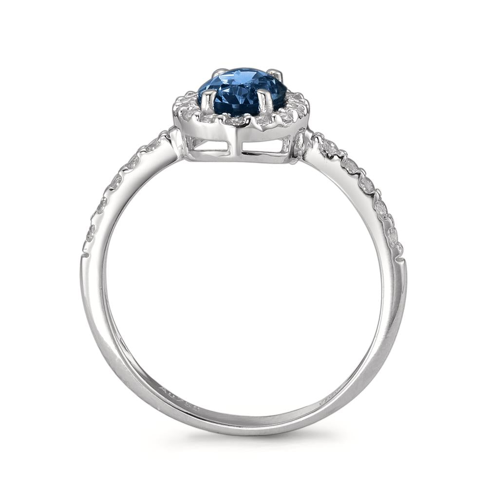 Bague Or blanc 18K Zircone bleu saphir Ø10 mm