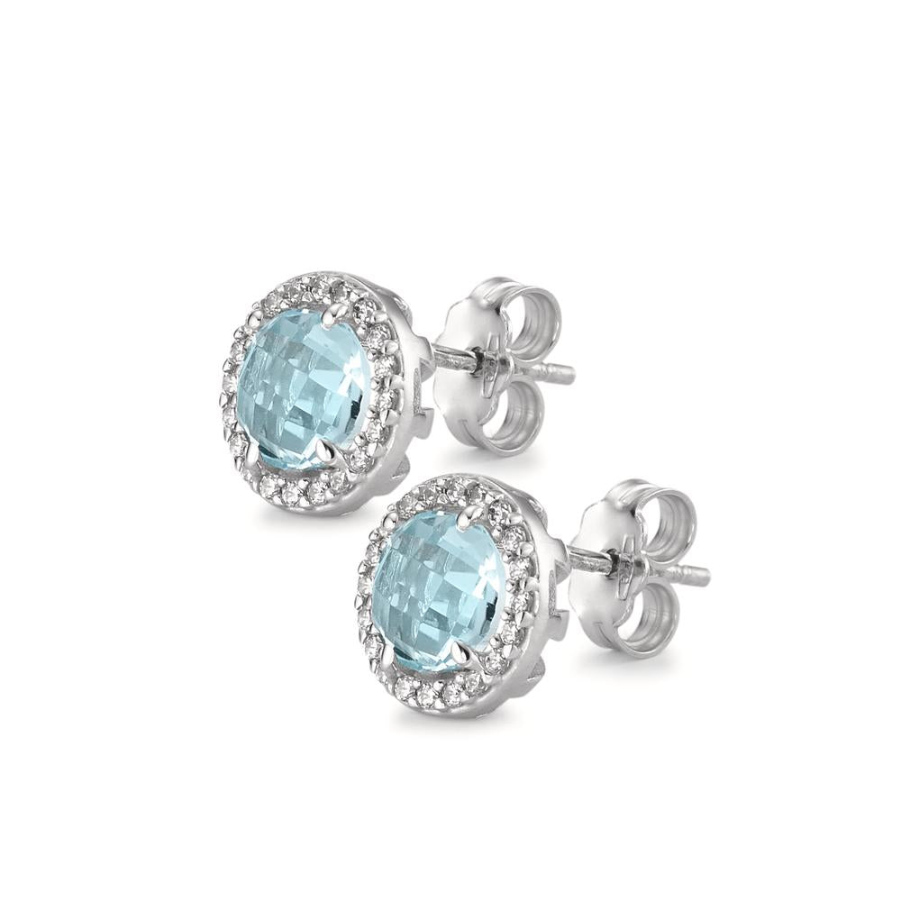 Clous d'oreilles Or blanc 18K Topaze bleu Ø9 mm