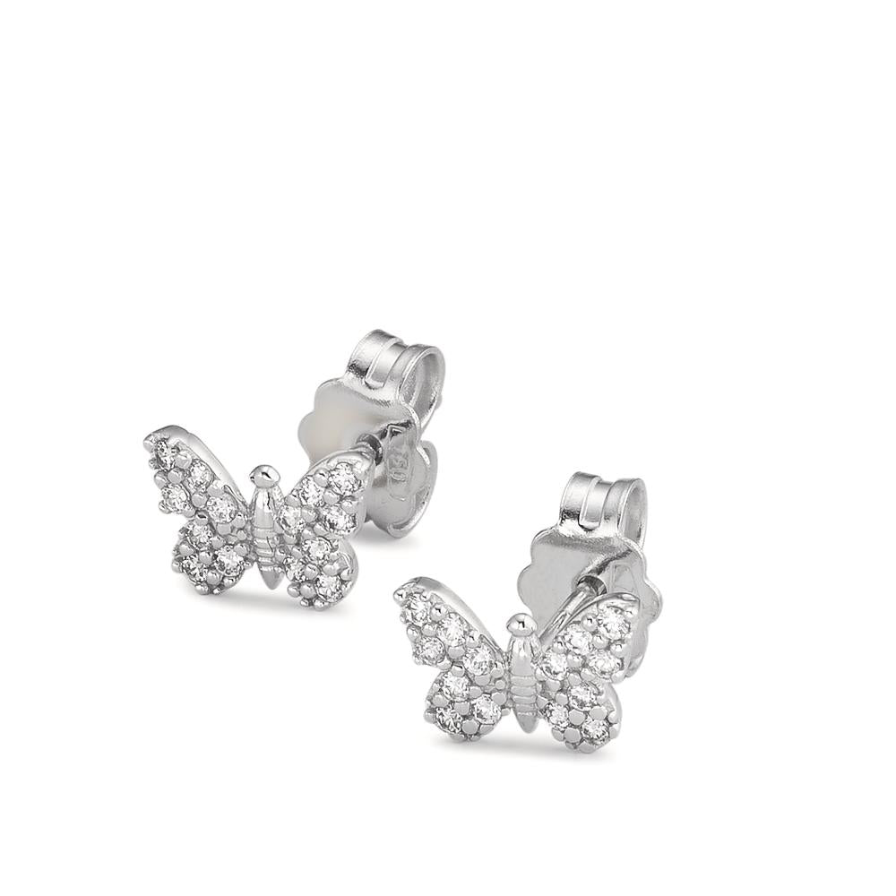 Clous d'oreilles Or blanc 18K Zircone Papillon Ø6 mm