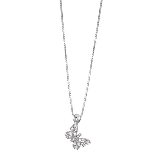 Collier Or blanc 18K Zircone Papillon 42 cm