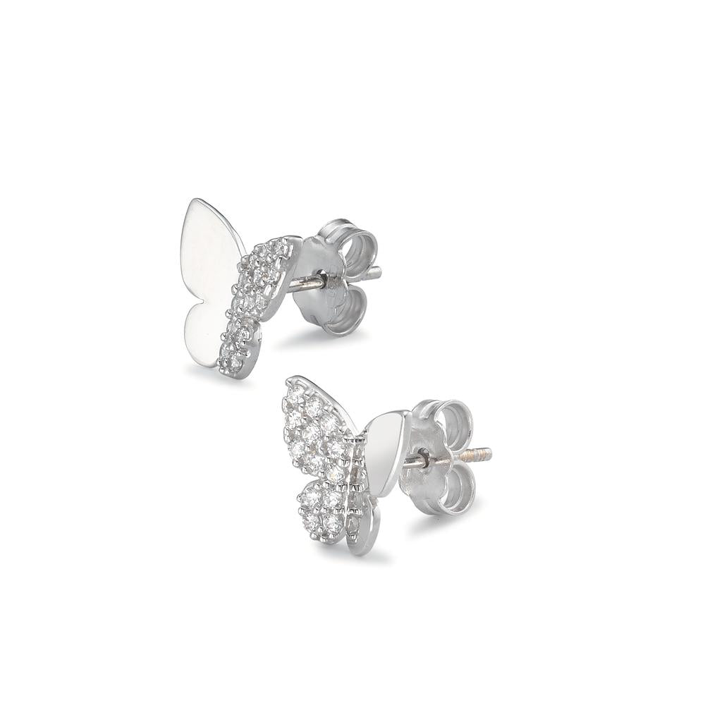 Clous d'oreilles Or blanc 18K Zircone Papillon Ø9 mm