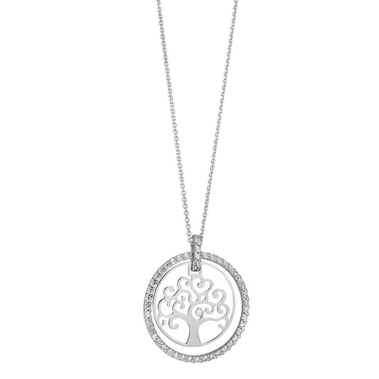 Collier Or blanc 18K Zircone Arbre de la vie 42 cm Ø18 mm