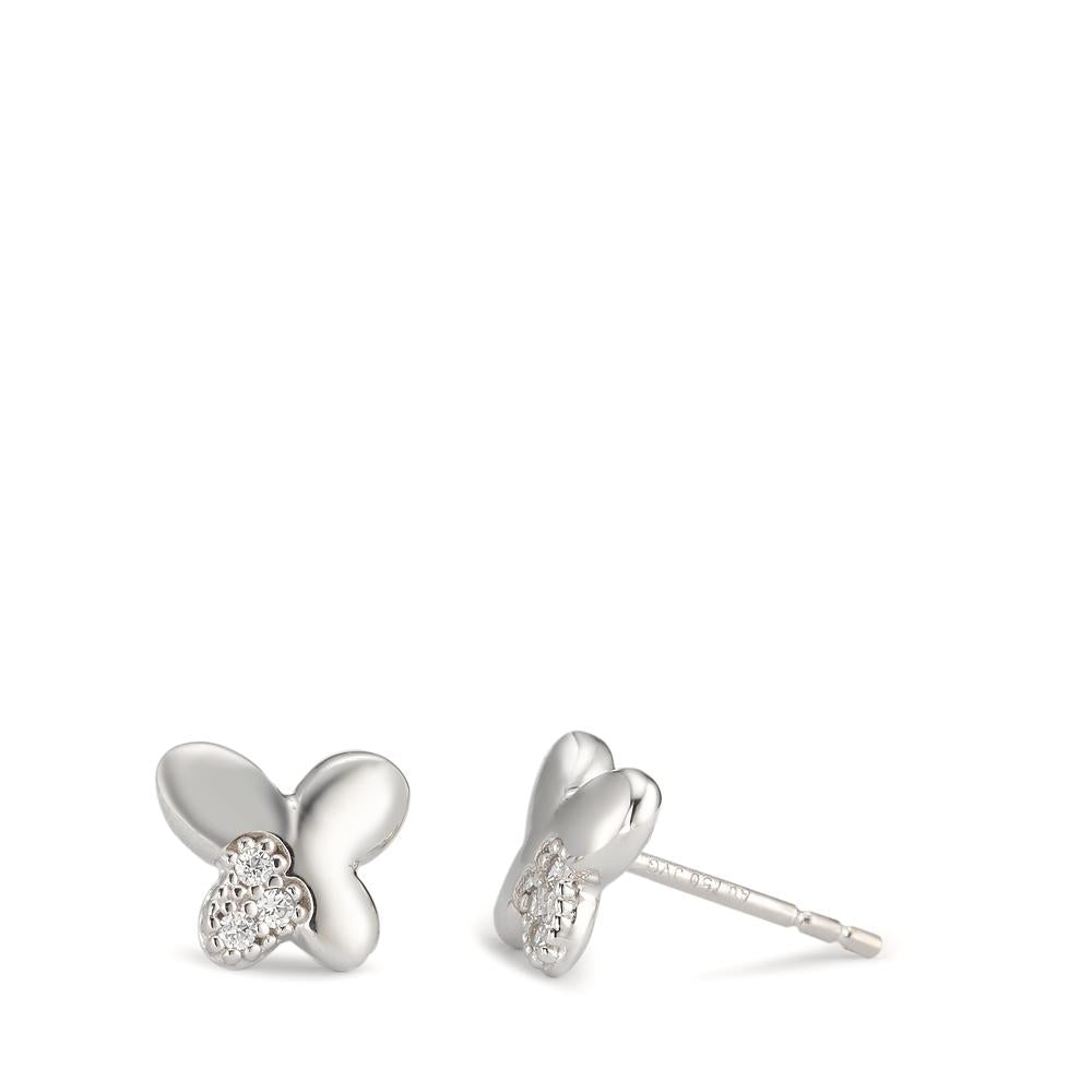 Clous d'oreilles Or blanc 18K Zircone 6 Pierres Papillon Ø7.5 mm