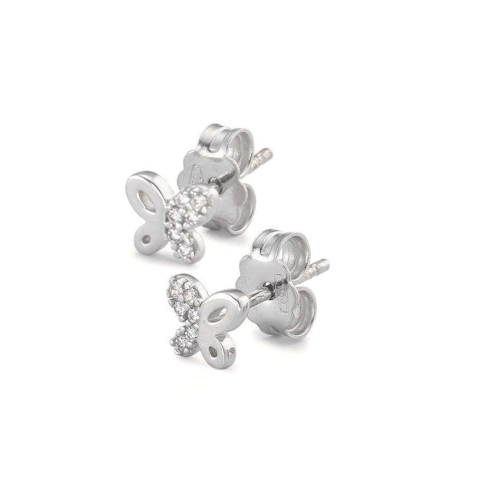 Clous d'oreilles Or blanc 18K Zircone 12 Pierres Papillon Ø5 mm