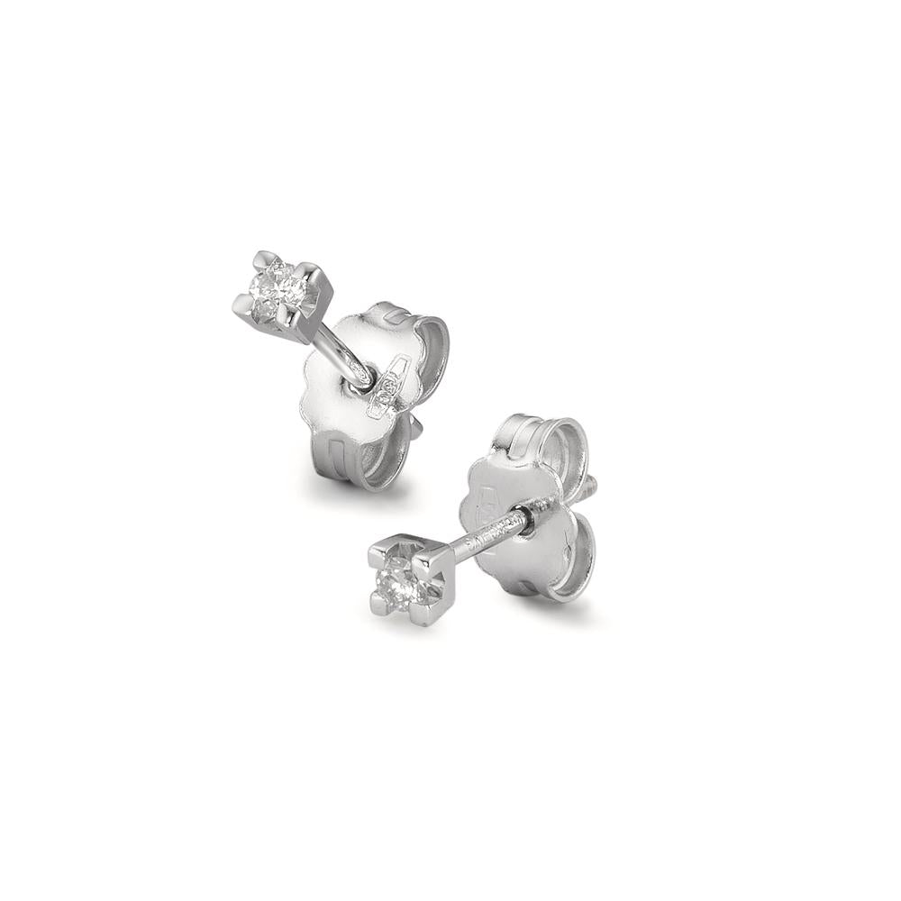 Clous d'oreilles Or blanc 18K Diamant 0.10 ct, 2 Pierres, w-si Ø2.5 mm