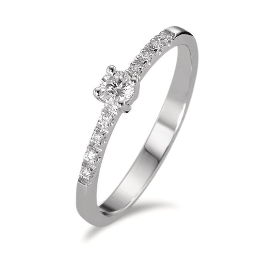 Bague solitaire Or blanc 18K Diamant 0.14 ct, 9 Pierres, w-si