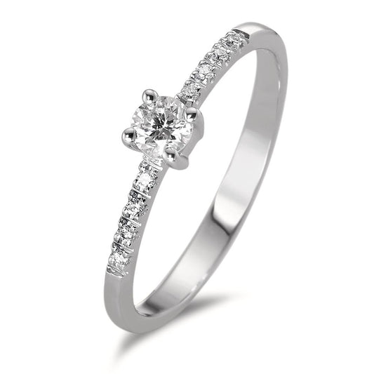 Bague solitaire Or blanc 18K Diamant 0.23 ct, 9 Pierres, w-si