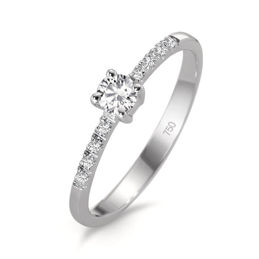 Bague solitaire Or blanc 18K Diamant 0.23 ct, 9 Pierres, w-si