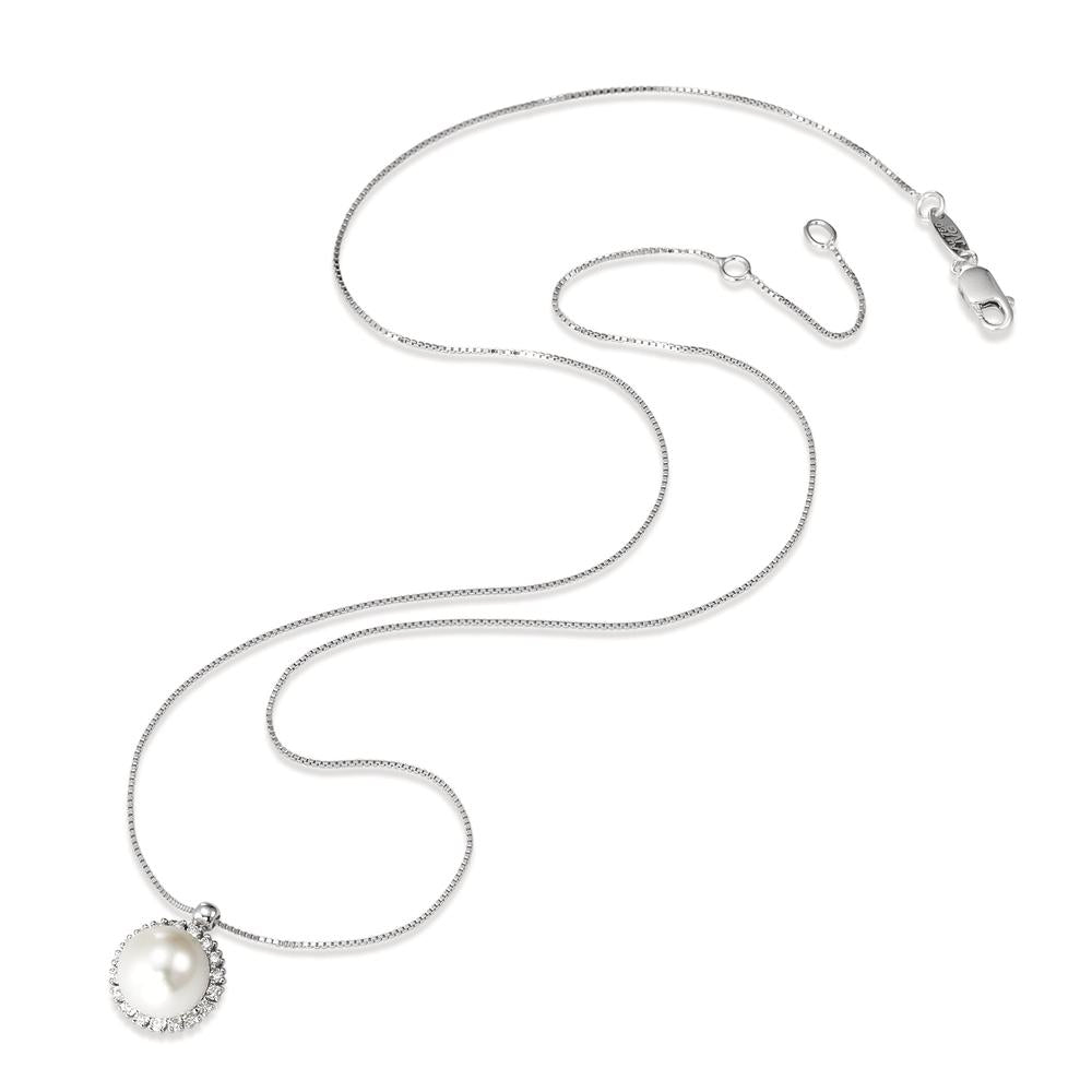 Collier Or blanc 18K Diamant 0.18 ct, w-si perle d'eau douce 39-42 cm