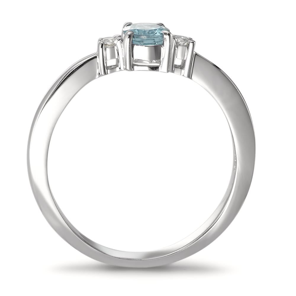 Bague Or blanc 18K Aigue-Marine bleu clair, Diamant blanc, 0.04 ct, 2 Pierres, w-pi1