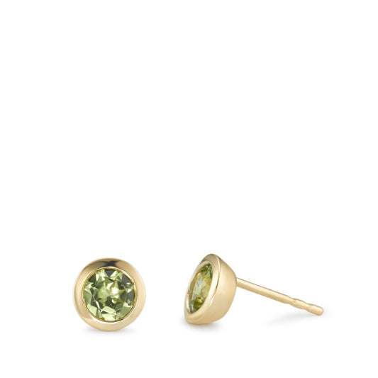 Clous d'oreilles Or jaune 18K Péridot 2 Pierres Ø6.5 mm