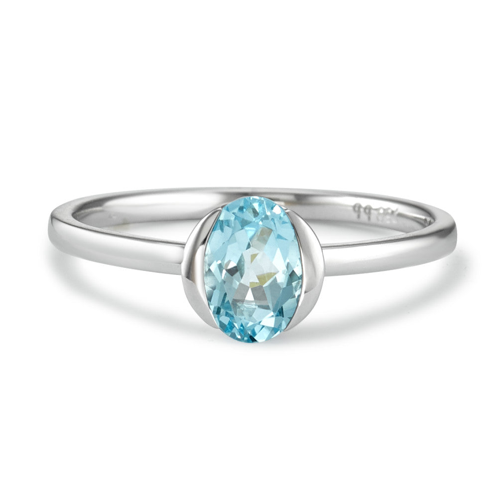 Bague Or blanc 18K Topaze bleu