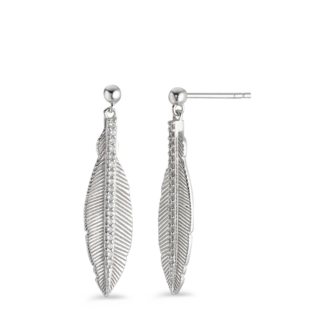 Pendant d'oreilles Argent Zircone Rhodié Plume