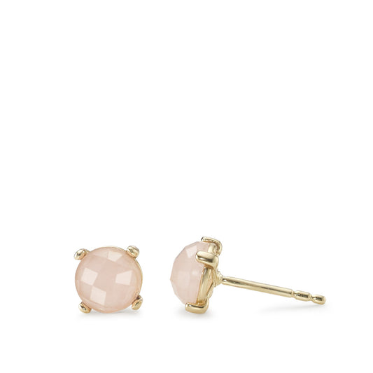 Clous d'oreilles Or jaune 9K Calcédoine rose, 2 Pierres Ø5.5 mm