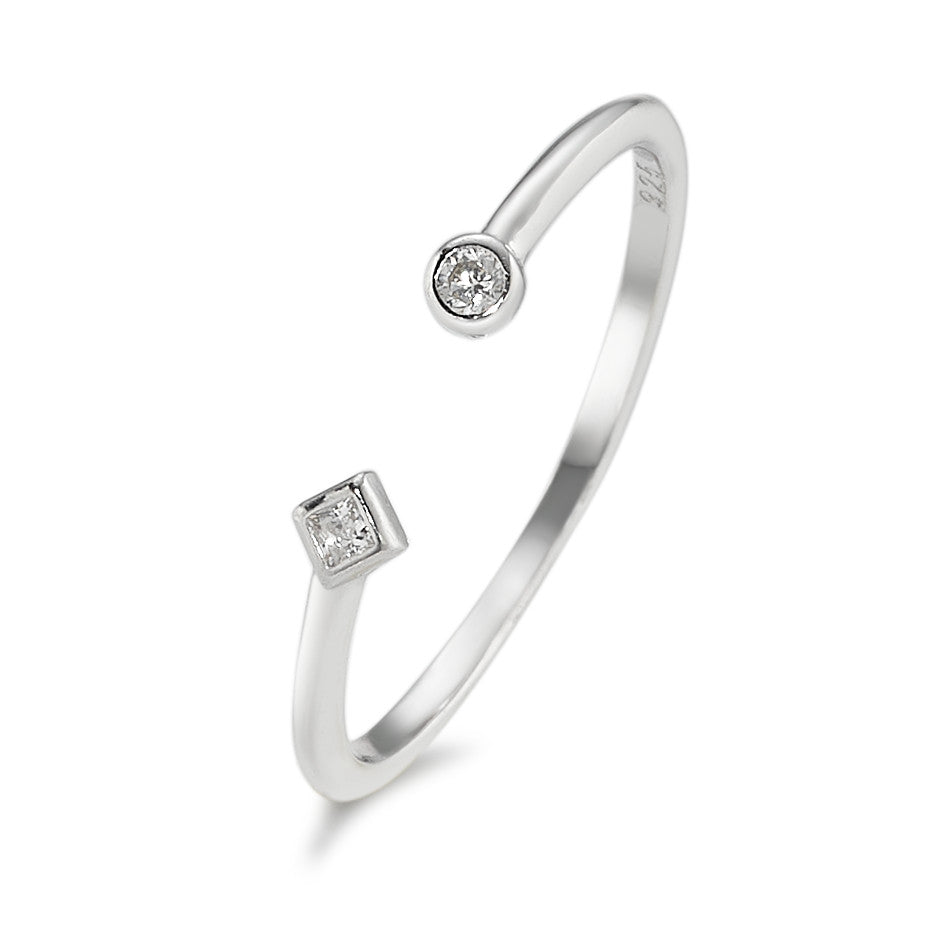 Bague Argent Zircone 2 Pierres Rhodié