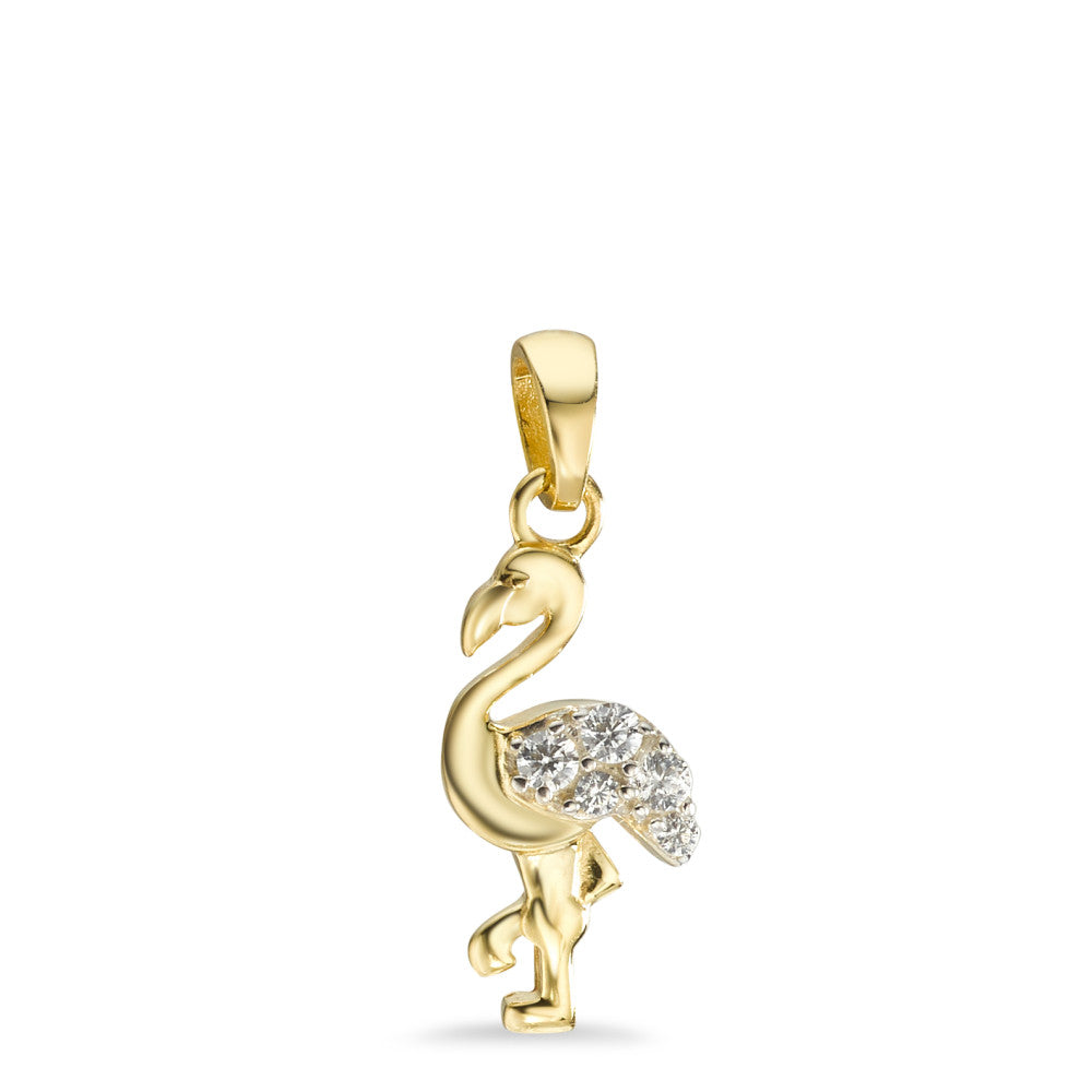 Pendentif Or jaune 9K Zircone 5 Pierres Flamant Rose