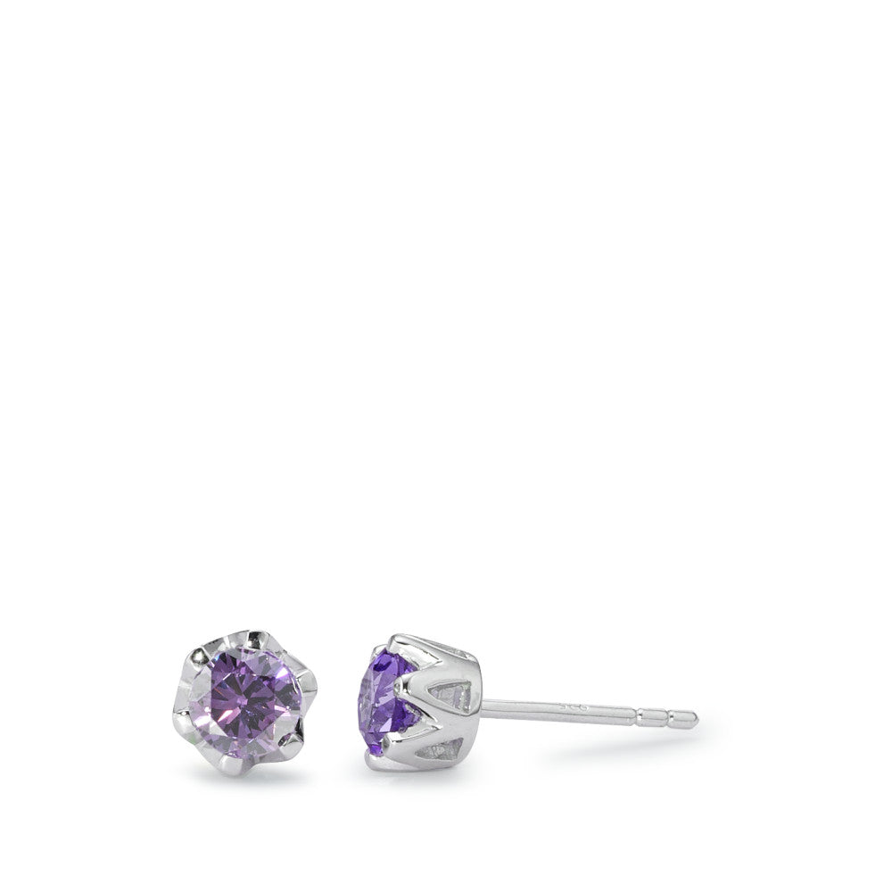 Clous d'oreilles Argent Zircone violet, 2 Pierres Rhodié Ø6 mm