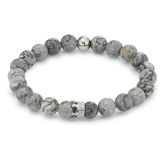 Bracelet Acier inoxydable Agate gris Couronne 20 cm Ø8.5 mm