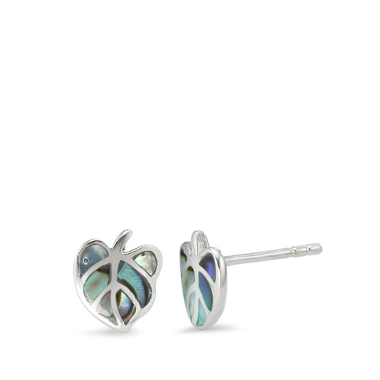 Clous d'oreilles Argent Abalone Rhodié Feuille Ø9 mm