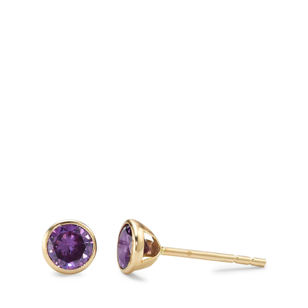 Clous d'oreilles Or jaune 14K Zircone violet, 2 Pierres Ø4.3 mm