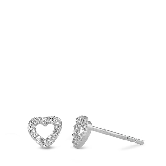 Clous d'oreilles Or blanc 14K Zircone blanc Coeur