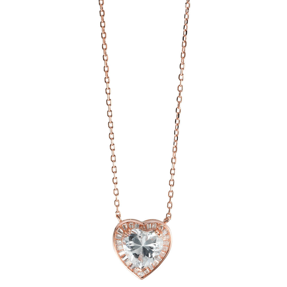 Collier Argent Zircone rosé Plaqué or Coeur 40-45 cm