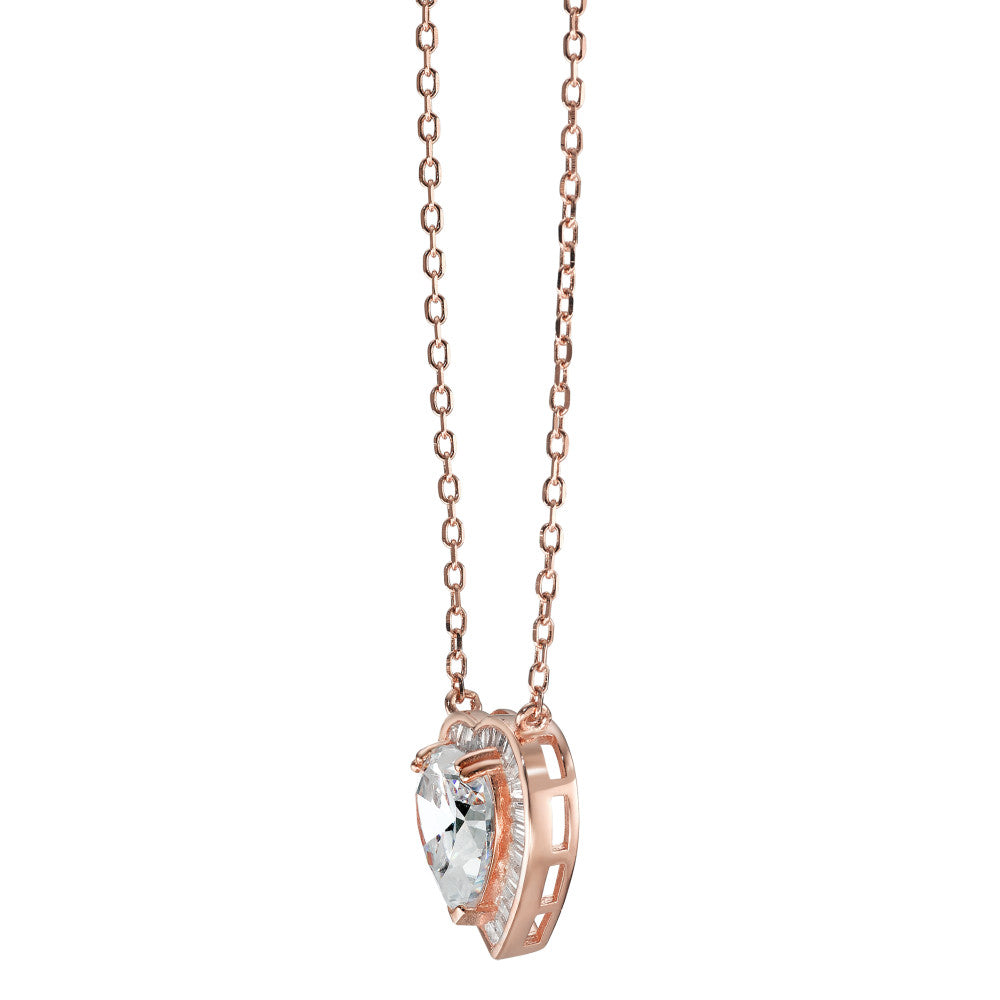 Collier Argent Zircone rosé Plaqué or Coeur 40-45 cm