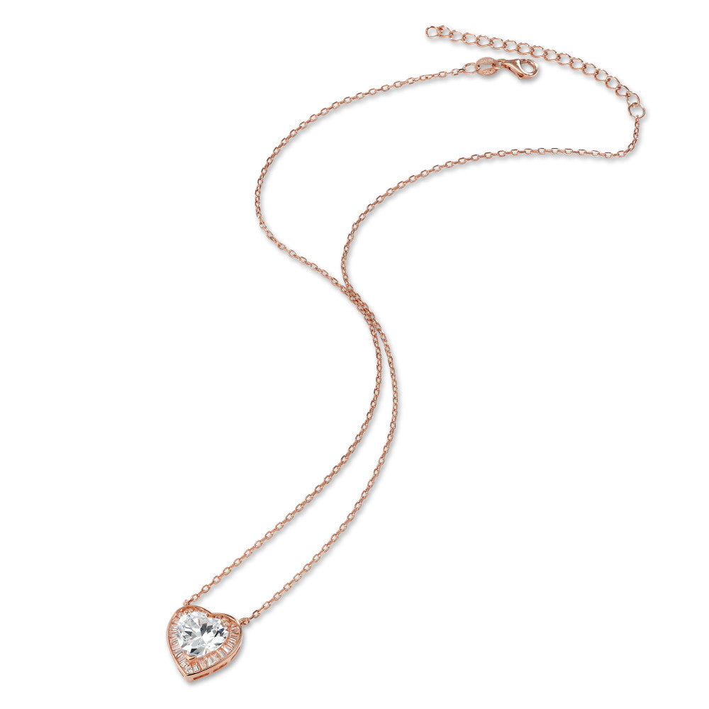 Collier Argent Zircone rosé Plaqué or Coeur 40-45 cm