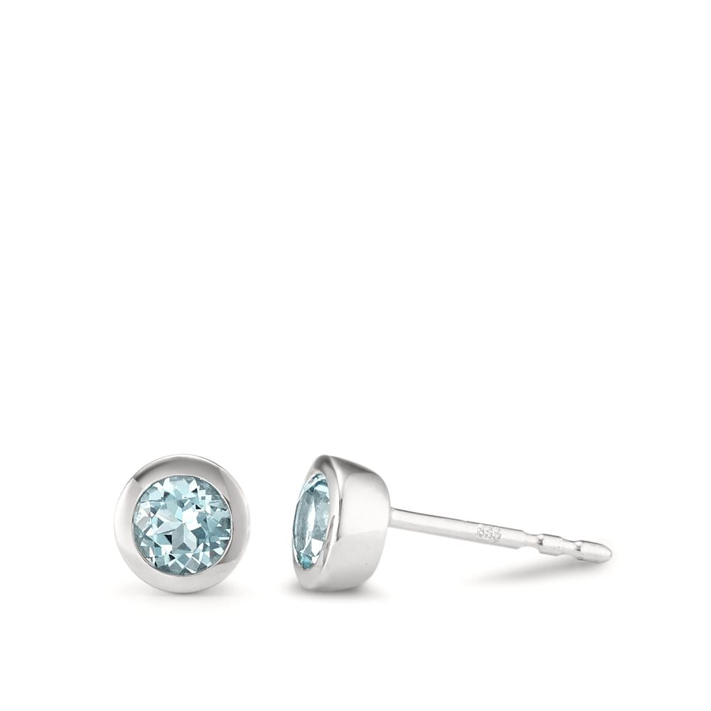 Clous d'oreilles Or blanc 14K Topaze 2 Pierres Ø5.5 mm