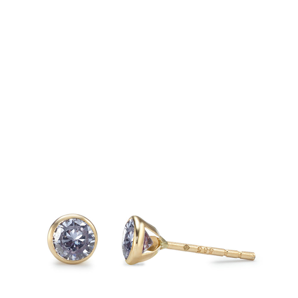 Clous d'oreilles Or jaune 14K Zircone pourpre, 2 Pierres Ø4.3 mm