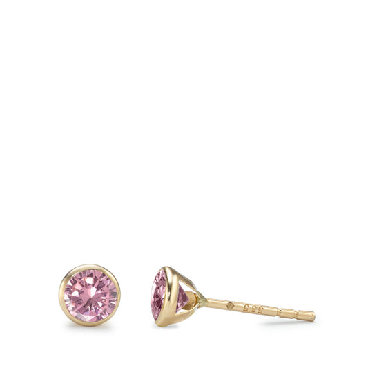 Clous d'oreilles Or jaune 14K Zircone rose, 2 Pierres Ø4.3 mm