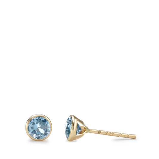 Clous d'oreilles Or jaune 14K Zircone aqua, 2 Pierres Ø4.3 mm