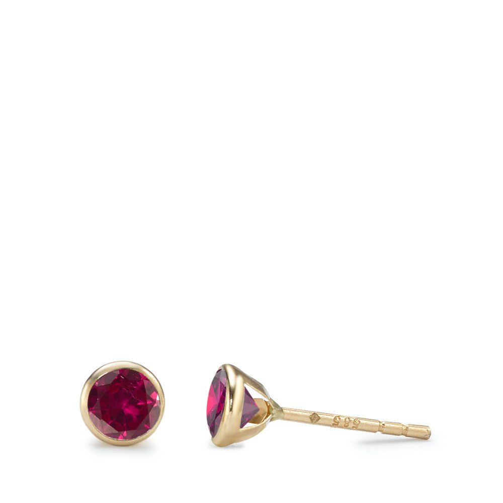 Clous d'oreilles Or jaune 14K Zircone rouge, 2 Pierres Ø4.3 mm